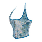 New Blue Ribbon Halter Women's Bustier Corset Top - Elegant Cosplay Costume - Coscosmos